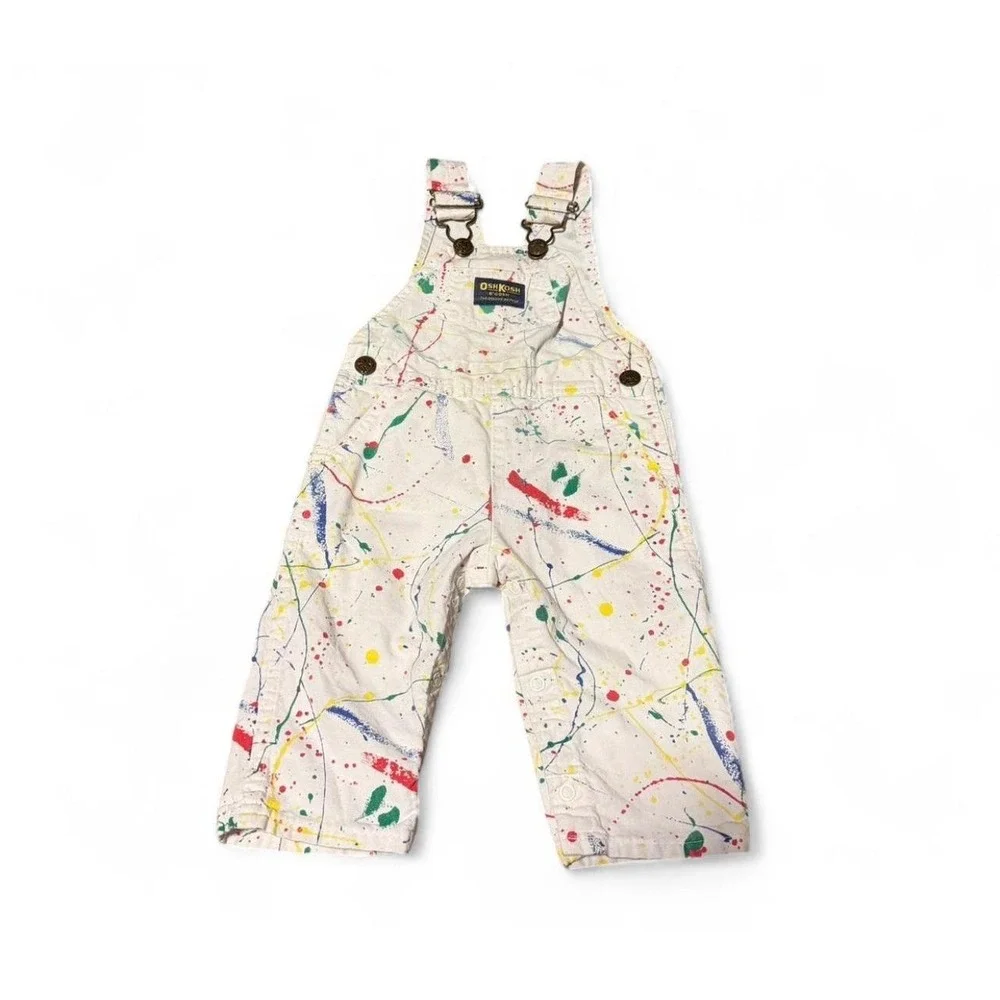 Vintage OshKosh B'Gosh Paint Splatter Overalls Toddler 12 Months USA